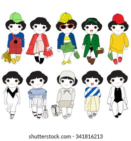 Trendy Fashion Autumn-Winter Wonder Girls Character Set illustration