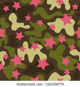 Trendy fashion camouflage seamless pattern. Clothing female style camo repeat print. Design element for fabric or wallpaper.