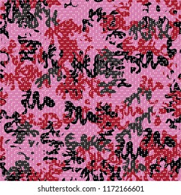 Trendy fashion camouflage seamless pattern. Clothing female style camo repeat print. Design element for fabric or wallpaper.