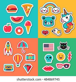 Trendy fashion chic patches, pins, badges and stickers design set. Isolated vector illustration