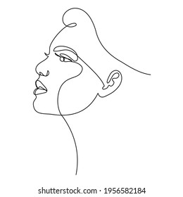 Trendy fashion contour drawing lineart portrait of a beautiful girl . Abstract face, minimalism and simplicity