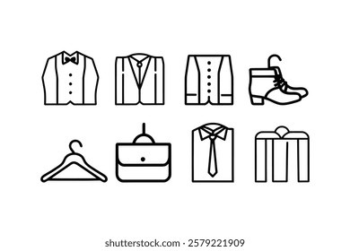 Trendy Fashion Icon Pack: Minimal Outline Symbols for Clothing, Footwear, and Accessories. Editable Vector.