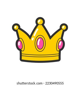 Trendy fashion patch or badge of golden crown illustration. Cute golden crown sticker. Style, embroidery concept