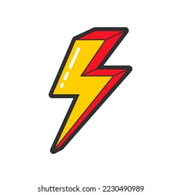 Trendy fashion patch or badge of lightning bolt illustration. Cute lightning sticker. Style, embroidery concept