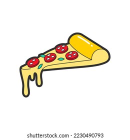 Parche de moda o placa de ilustración de pizza. Pistola de pizza. Estilo, concepto de bordado