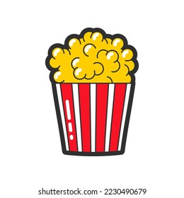 Trendy fashion patch or badge of popcorn illustration. Cute popcorn sticker. Style, embroidery concept