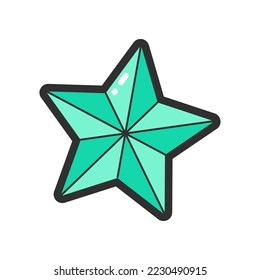 Trendy fashion patch or badge of star cartoon illustration. Cute blue star sticker. Style, embroidery concept