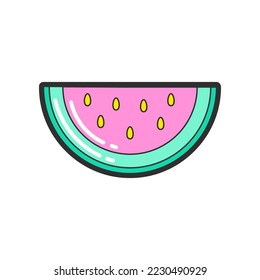 Trendy fashion patch or badge of watermelon illustration. Cute watermelon sticker. Style, embroidery concept