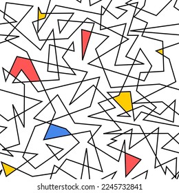 Trendy fashion pattern. Mondrian style artwork tileable pattern. Asymmetric random edgy lines vector texture.