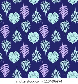 Trendy Fashion Seamless Pattern with Creative Exotic Leaves , Flowers and Hand Drawn Brush Strokes. Illustration for Surface , Invitation , Notebook, Banner , Wrap Paper ,Textiles, Cover, Magazine 