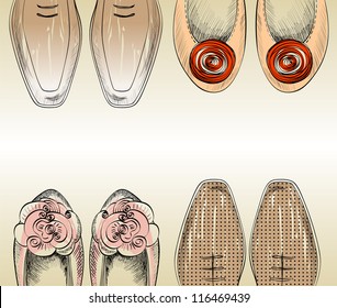 trendy fashion  shoes.  Fashionable Hand drawn illustration.