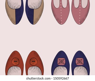 trendy fashion  shoes.  Fashionable Hand drawn illustration.