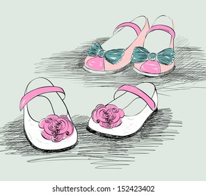 trendy fashion  shoes.  Fashionable Hand drawn illustration.