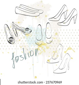 trendy fashion  shoes.  Fashionable Hand drawn illustration.