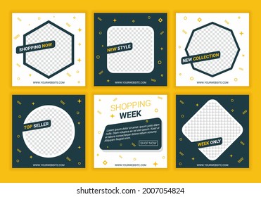 Trendy fashion social media post bundle. Promo big sale for new collection product. Template background social media banners for digital marketing, online shop. Vector illustration