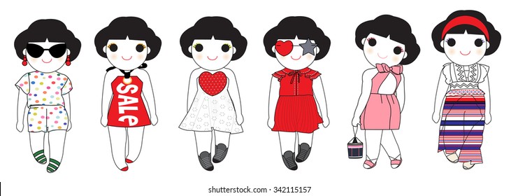 Trendy Fashion Spring-Summer Wonder Girls Character Set illustration