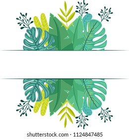 Trendy fashion summer tropical leaves. Template from palm, fern and monstera leaves for card, poster, banner. Vector Design. Botanical illustration