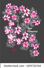 Trendy fashion T-shirt print for textile flower draw design pattern