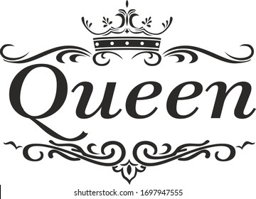 Trendy fashion T-shirt print for textile queen text draw design pattern