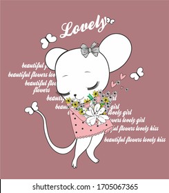 Trendy fashion T-shirt print for textile BEAUTY MOUSE draw design pattern
