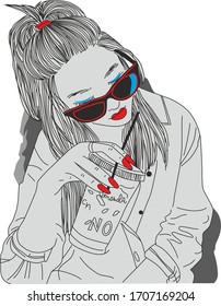 Trendy fashion T-shirt print for textile, GİRL  draw design pattern