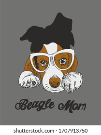 Trendy fashion T-shirt print for textile glasses dog  draw design pattern