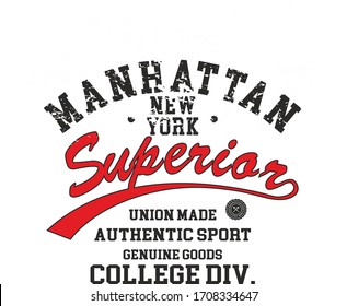 Trendy fashion T-shirt print for textile manhattan text draw design pattern