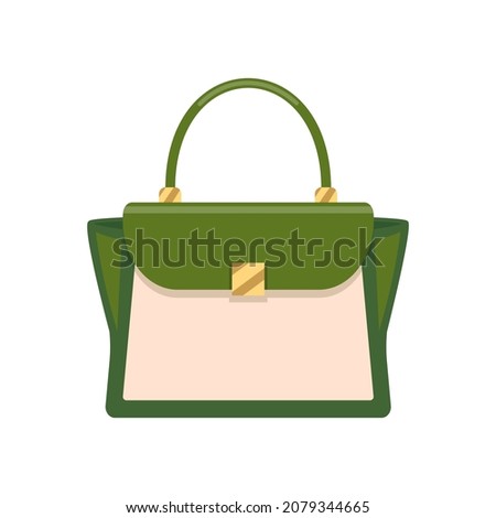 Trendy fashion women bag with gold buckle, trapeze flap handle and shoulder strap. Modern designer ladies handbag with wide expanded side wings.  Flat vector set isolated on white background