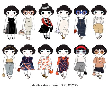 Trendy Fashion Wonder Girls Character Set illustration