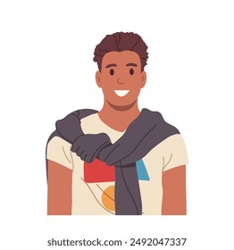 Trendy fashion young man portrait, cartoon smiling teenage guy character vector illustration