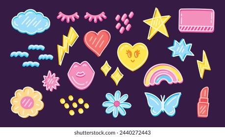 trendy and fashionable cute graphic element vector set for decorating your artwork