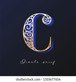 Trendy fashionable ornate serif typeface. Decorative letter with shadow. good for wedding invitations, fashion typographic projects. vector illustration.