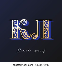 Trendy fashionable ornate serif typeface. Decorative letter with shadow. good for wedding invitations, fashion typographic projects. vector illustration.