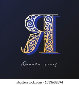 Trendy fashionable ornate serif typeface. Decorative letter with shadow. good for wedding invitations, fashion typographic projects. vector illustration.