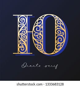 Trendy fashionable ornate serif typeface. Decorative letter with shadow. good for wedding invitations, fashion typographic projects. vector illustration.