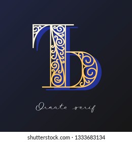 Trendy fashionable ornate serif typeface. Decorative letter with shadow. good for wedding invitations, fashion typographic projects. vector illustration.