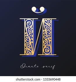 Trendy fashionable ornate serif typeface. Decorative letter with shadow. good for wedding invitations, fashion typographic projects. vector illustration.