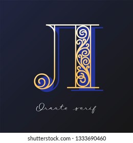 Trendy fashionable ornate serif typeface. Decorative letter with shadow. good for wedding invitations, fashion typographic projects. vector illustration.