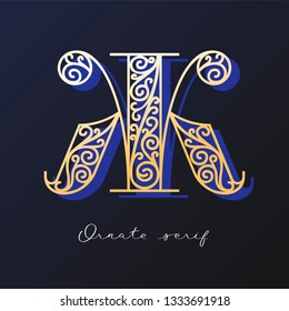 Trendy fashionable ornate serif typeface. Decorative letter with shadow. good for wedding invitations, fashion typographic projects. vector illustration.