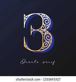 Trendy fashionable ornate serif typeface. Decorative letter with shadow. good for wedding invitations, fashion typographic projects. vector illustration.