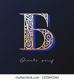 Trendy fashionable ornate serif typeface. Decorative letter with shadow. good for wedding invitations, fashion typographic projects. vector illustration.