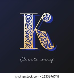 Trendy fashionable ornate serif typeface. Decorative letter with shadow. good for wedding invitations, fashion typographic projects. vector illustration.