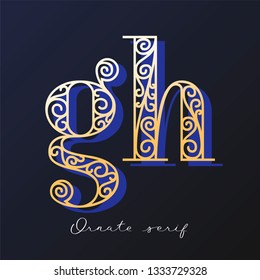 Trendy fashionable ornate serif typeface. Decorative letter with shadow. good for wedding invitations, fashion typographic projects. vector illustration.
