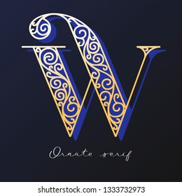 Trendy fashionable ornate serif typeface. Decorative letter with shadow. good for wedding invitations, fashion typographic projects. vector illustration.