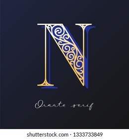 Trendy fashionable ornate serif typeface. Decorative letter with shadow. good for wedding invitations, fashion typographic projects. vector illustration.