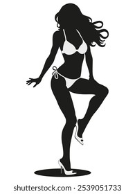 A trendy and fashionable silhouette of a woman confidently wearing a bikini, radiating summer vibes