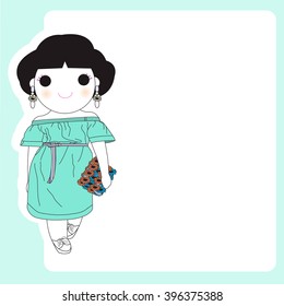 Trendy Fashionista Girl Character Paper Note Design illustration