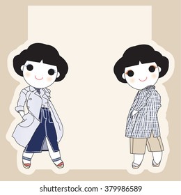 Trendy Fashionista Girls Character Paper Note illustration