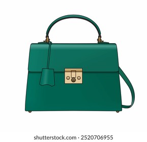 Trendy Female Bag, Green Handbag, Bags Design Isolated In White Background, Realistic Fashion Vector