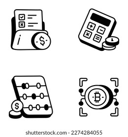 Trendy Financial Planning Hand Drawn Icons 

